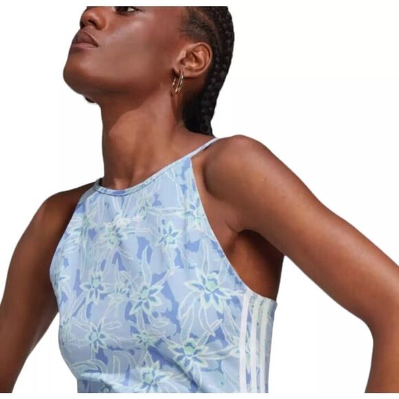 Adidas AOP Island Club BodyCon Dress Blue Floral Top Summer Deadstock NWT 2XS - Picture 3 of 7